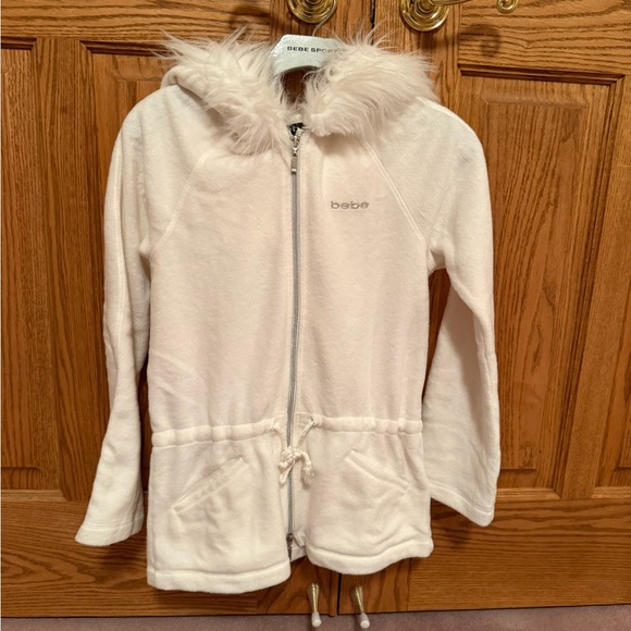 bebe Jackets & Blazers - Bebe White Faux Fur Hooded Jacket
